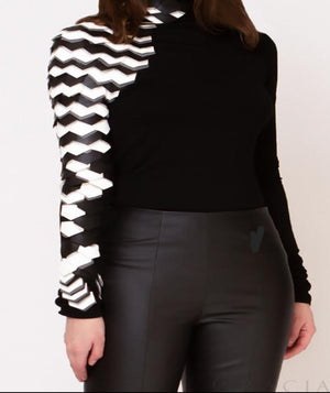 Side Snake Printing Pleather Long Sleeve Top